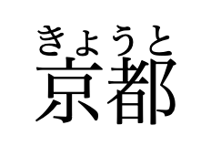 The word 京都, with small phonetic annotations displayed over it.